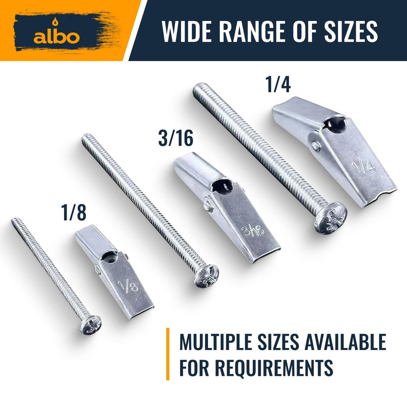 ALBO 25-Piece Heavy Duty Hollow Wall Anchors Kit for Drywall Ceilings with Screw Spring/Includes Toggle Bolts and Wing Nut Assortment in 3 Sizes (1/8in, 3/16in, 1/4in) 25pcs Spring Toggle with Screw Set