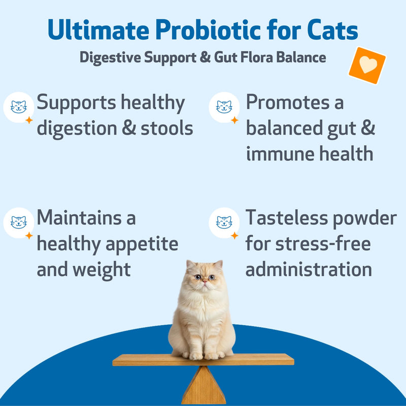 Pet Wellbeing Ultimate Probiotic 9 Strains with FOS Prebiotics for Cats - Digestive Health, Immune Support & Gut Flora Balance - NASC Certified & Vet-Formulated - 160 g Powder