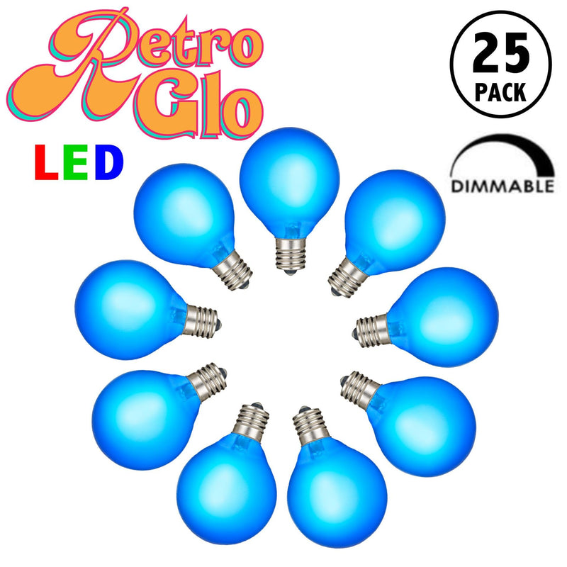 RetroGlo Satin Blue G40 LED Globe Bulbs 25-Pack, Frosted Glass, E12 Candelabra Base, 30,000 Hour Life, Indoor/Outdoor Rated