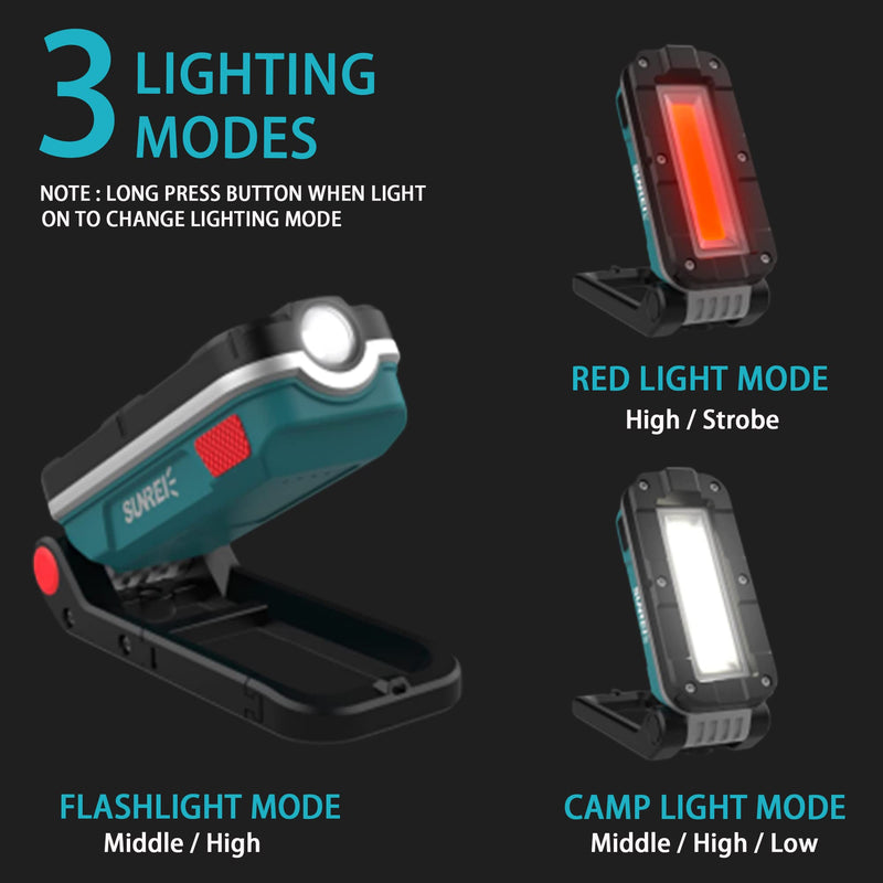 SUNREI LED Rechargeable Magnetic Work Lights COB Mechanic Lights,1000 Lumens, Magnetic Base & Hanging, 7Mode, Magnetic Flashlight Job Site & Security for Car Repair, Emergency, Gift for Men V1000 blue-2