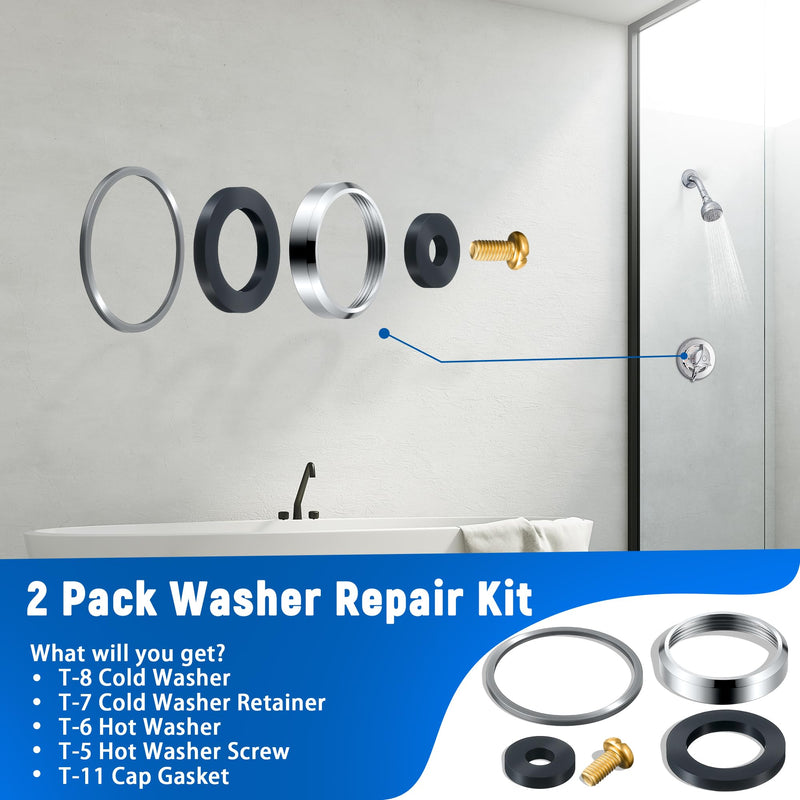 Enhon 4 Pack Washer Repair Kit Compatible with TA-9, Compatible with Symmons Temptrol Valve TA-10 Spindle Assembly, T-8 Cold Washer, T-7 Retainer, T-6 Hot Washers, T-5 Screw and T-11 Cap Gasket