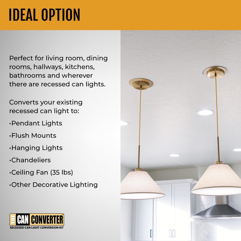 R56, Recessed Can Light Conversion Kit, for Ceiling Light Fixture, Pendant Light, Hanging Light, Ceiling Fan, with 7’¾ Inch Flat, Steel, Ceiling Medallion, White