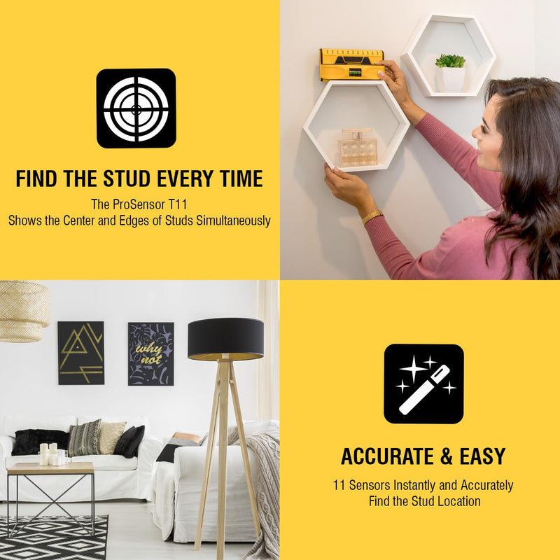 Franklin Sensors ProSensor T11/X1100 Stud Finder with 11-Sensors, Wood & Metal Stud Detector/Wall Scanner for Drywall Medium
