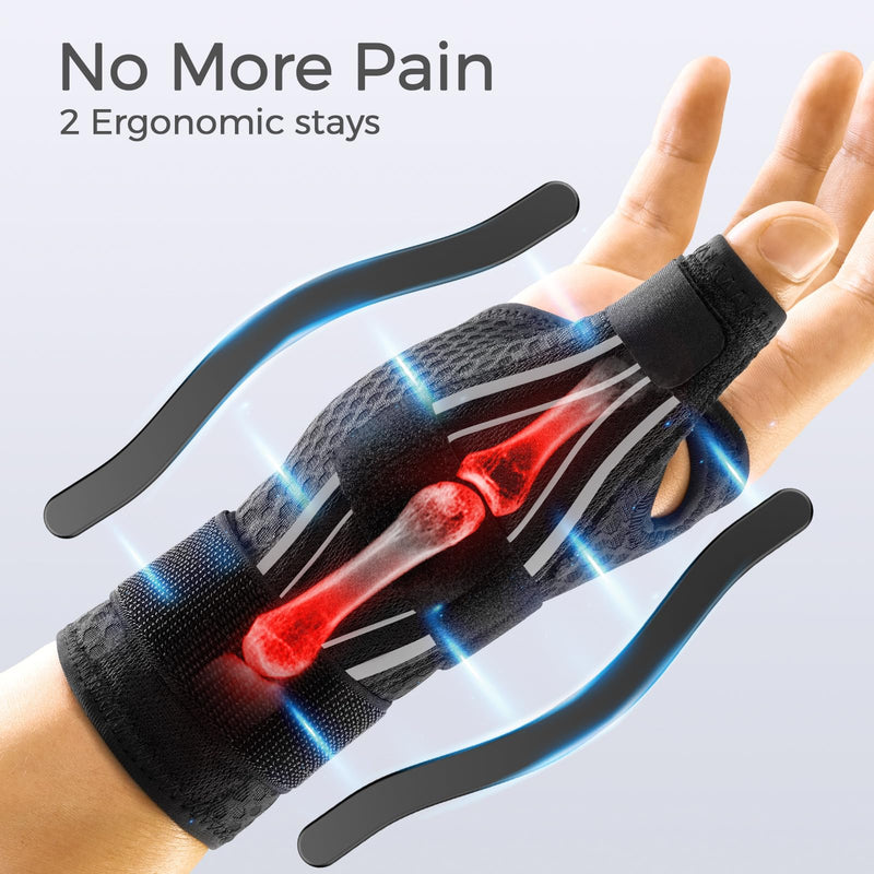 FREETOO Ergonomical Thumb Brace Support Right Hand or Left Hand for Arthritis Pain and Support, Thumb Spica Splint for Trigger Thumb, Thumb Stabilizer for Tendonitis, Sprain (S/M White/Black) S/M - Fit both hands White / Black