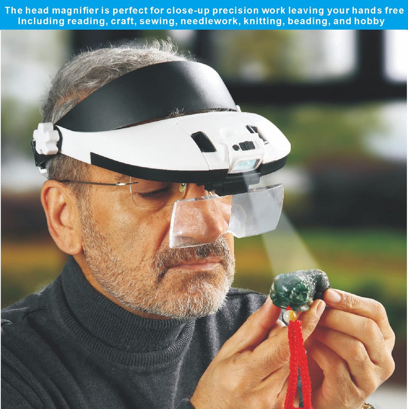Large Lens Head Magnifier Headband Magnifying Glass with Light Hands free 8 LED Magnifier with White and Yellow Light for Close Work, Crafts, Hobby, Reading, Repairing, Sewing, Jewelry
