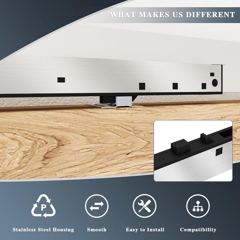 2PCS Stainless Steel Barn Door Soft Close Mechanism, Upgraded Universal Weight Compatibility Support Door up to 160lbs, Effortless Opening Closing Hole-Free Hardware for Flat Track, Silver