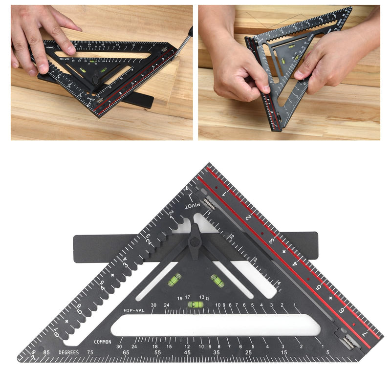 Carpenter Square, 90° Framing Layout Tool Rafter Square with Level, Folding Triangle Ruler Measuring Square Tool for Woodworking Carpentry