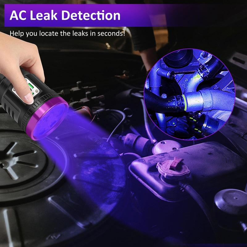 45W UV Flashlight Usb Rechargeable Blacklight Flashlights Powerful, 9-Core Led 385-395 nm UV Light for Pet Urine Detection,Resin Curing,Scorpion,Rocks,AC Leak,Bed Bugs,Blood Tracking,Uranium Glass Black