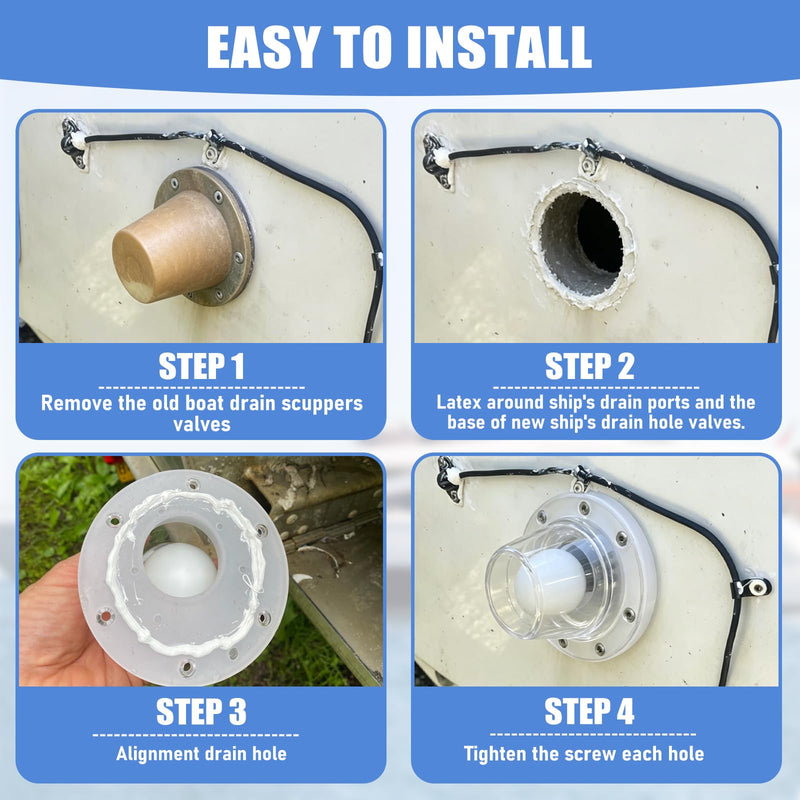Boat Self Bailing Ball Scupper Valve Self-Bailing Scupper Valve Fits 3/4 inch to 1-1/2 inch Openings Replacement for Marine Flow-Max Ball Scuppers Fits 4 PACK