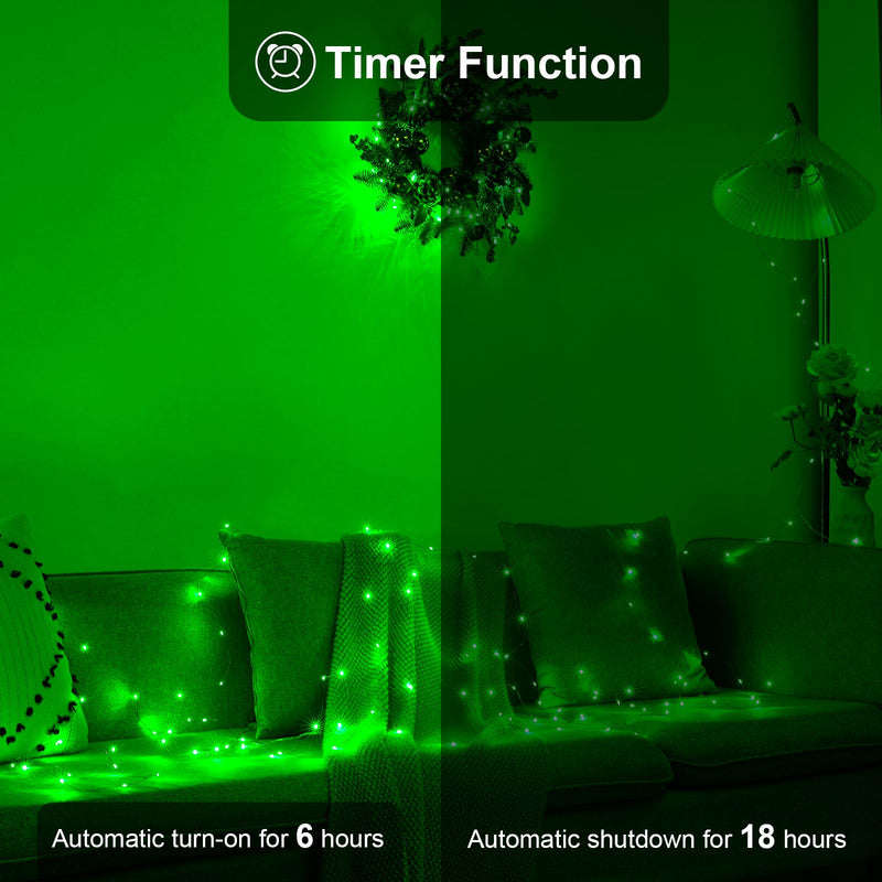 1 Pack 16.4ft Battery Operated String Lights with Timer, Green with Synchronized Twinkle Mode, Fairy Lights Battery Powered, 50 LEDs, Idea for Christmas Bedroom Party Wedding 1 Pack-Upgrade