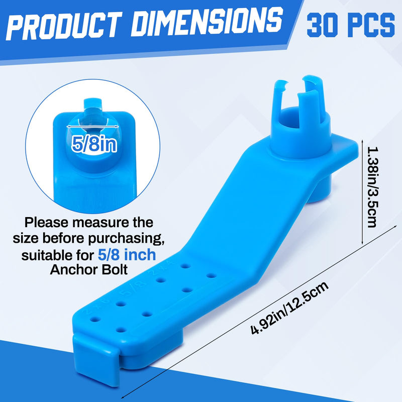 30 Pcs 5/8'' Anchor Bolt Holder Handle Saver, Accurate and Clean Installation of Anchor Bolts in Concrete (Blue) 30 Blue