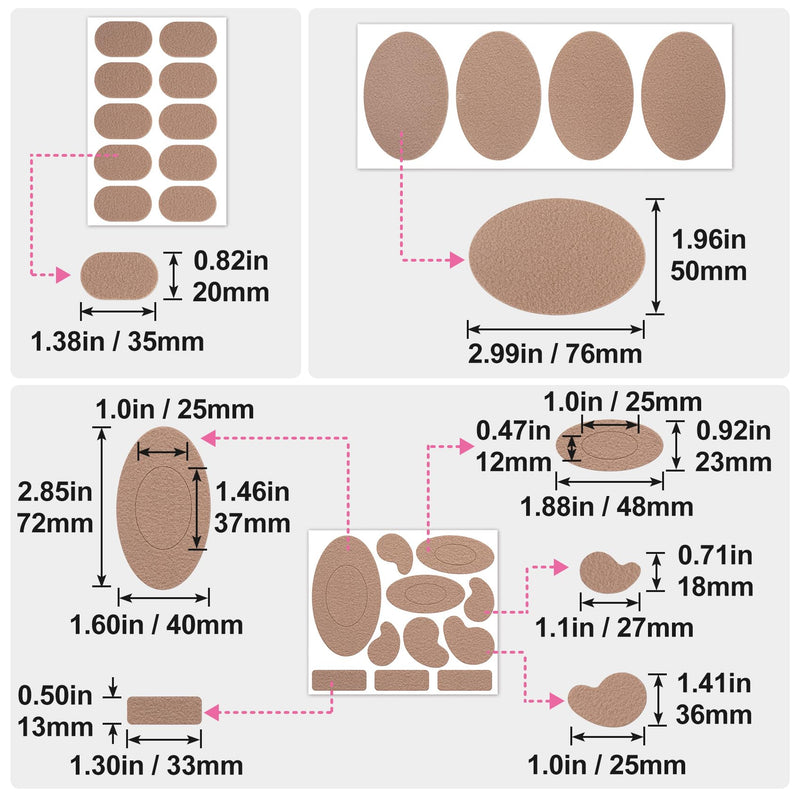 3 Sheets Moleskin Adhesive Pads, Multi-Shapes Moleskin Tape, Moleskin Strips Prevention Pads Anti-Wear Mole Skin Patch for Feet Heels- Nude Color 25pcs- 3 Sheet