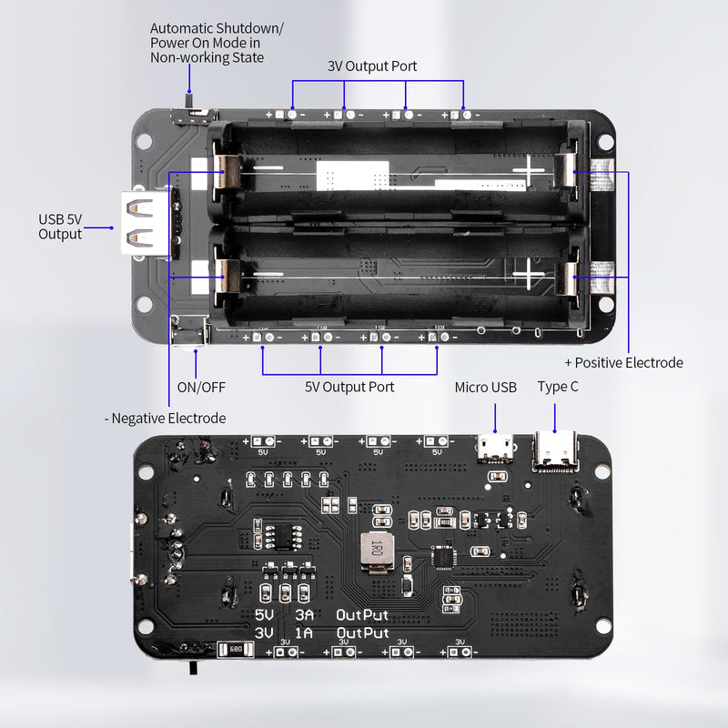 18650 Battery Holder Li-ion Battery with Dual Compartment Support Micro USB 5V/3A 3V/1A V8 Battery Shield 2-Holder