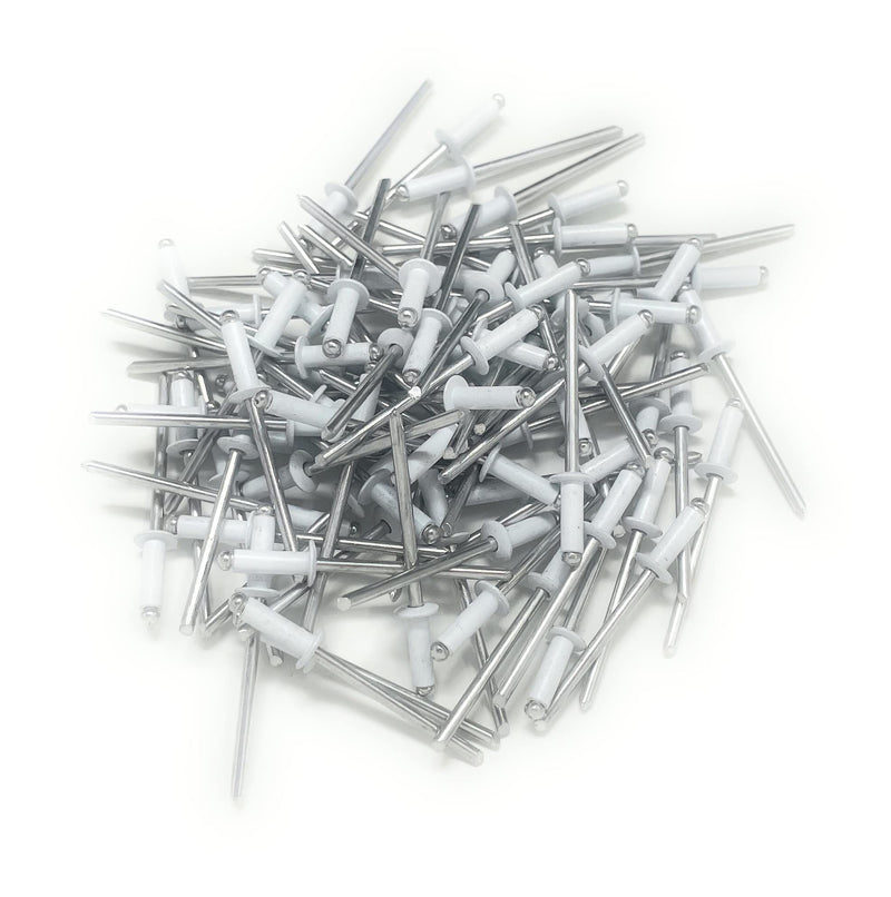 Metal Magery 100 White Aluminum Open End Pop Rivets QTY: 100 (4-4 1/8" x 1/4" (0.188-.250 Inch Grip Range)) 4-4 1/8" x 1/4" (0.188-.250 Inch Grip Range)