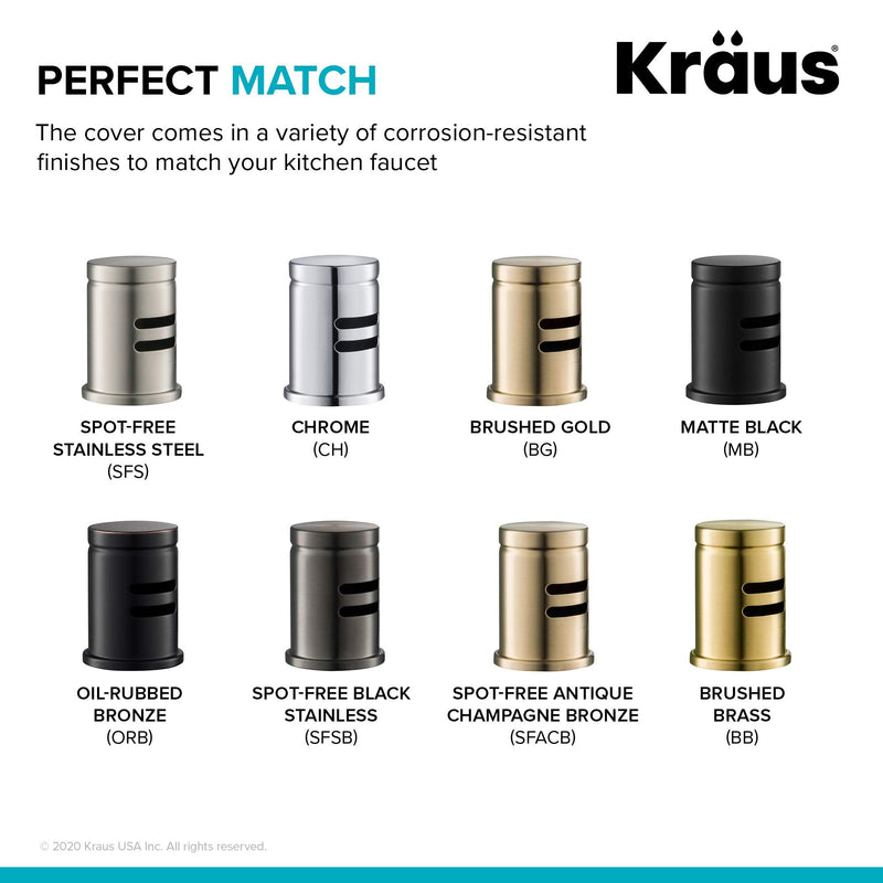 KRAUS Dishwasher Air Gap in Spot Free All-Brite™ Stainless Steel, KAG-1SFS Spot Free Stainless Steel Flat Top