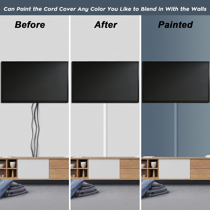 TV Cable Hider - 62.8in PVC Cord Hider Cable Management Wall, Paintable Cable Concealer for Wall Mounted TV, Cable Raceway White Wire Hider, Wall Wire Covers for Cords, 4* L15.7in *W1.2in *H0.59in Large