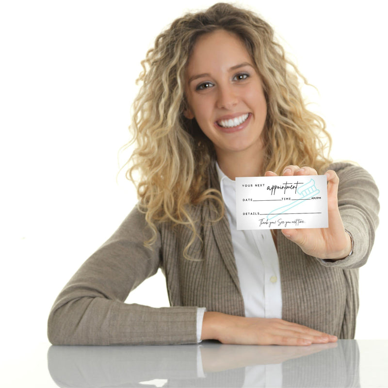 Dental Appointment Reminder Cards | 50 Pack | Teeth Whitening, Dental Office, Client Reminder, Patients, Pediatric Dentist, Orthodontics, Bulk 2x3.5” Minimalist Teal Toothbrush