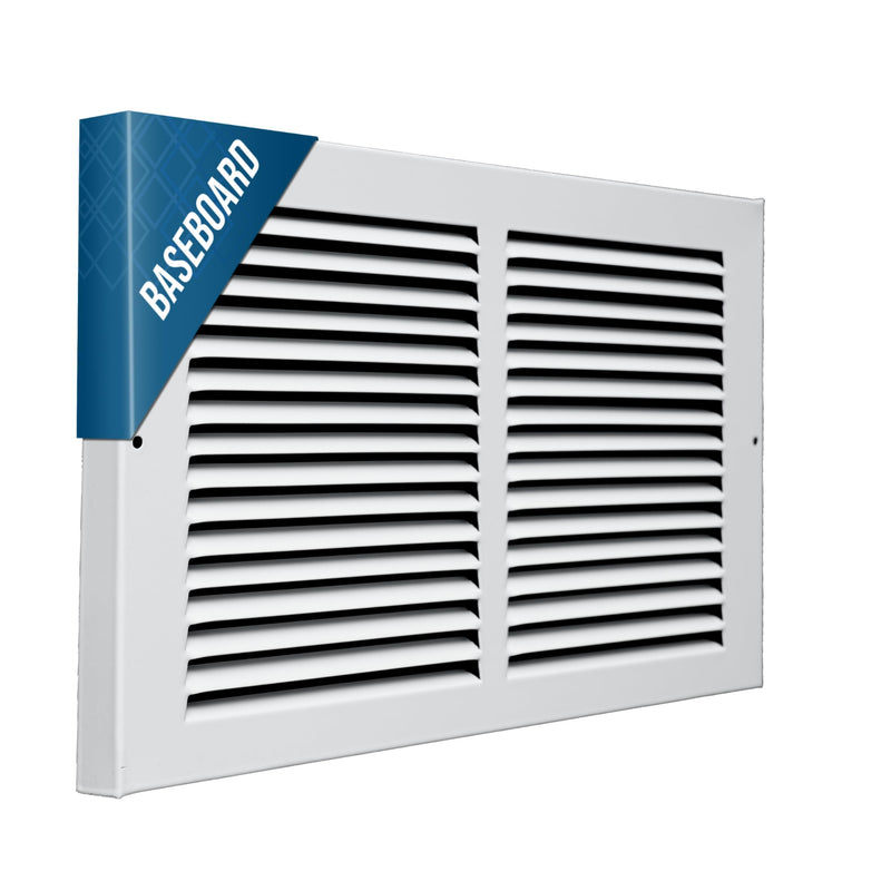 Fits 14x8 Duct Opening | Steel Baseboard Return Air Grille by Handua | Vent Cover Grill | 7/8" Margin Turnback [Depth] to Fit Baseboard | White | Outer Dimensions: 15.75"W X 9.75 "H 1 14"W x 8"H [Duct Opening]