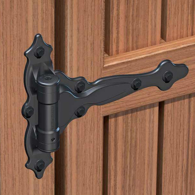 National Hardware N346-200 V6220 TruClose Decorative Spring T Hinge in Black, 7-3/4" x 8-1/2", 2 piece Updated Packaging