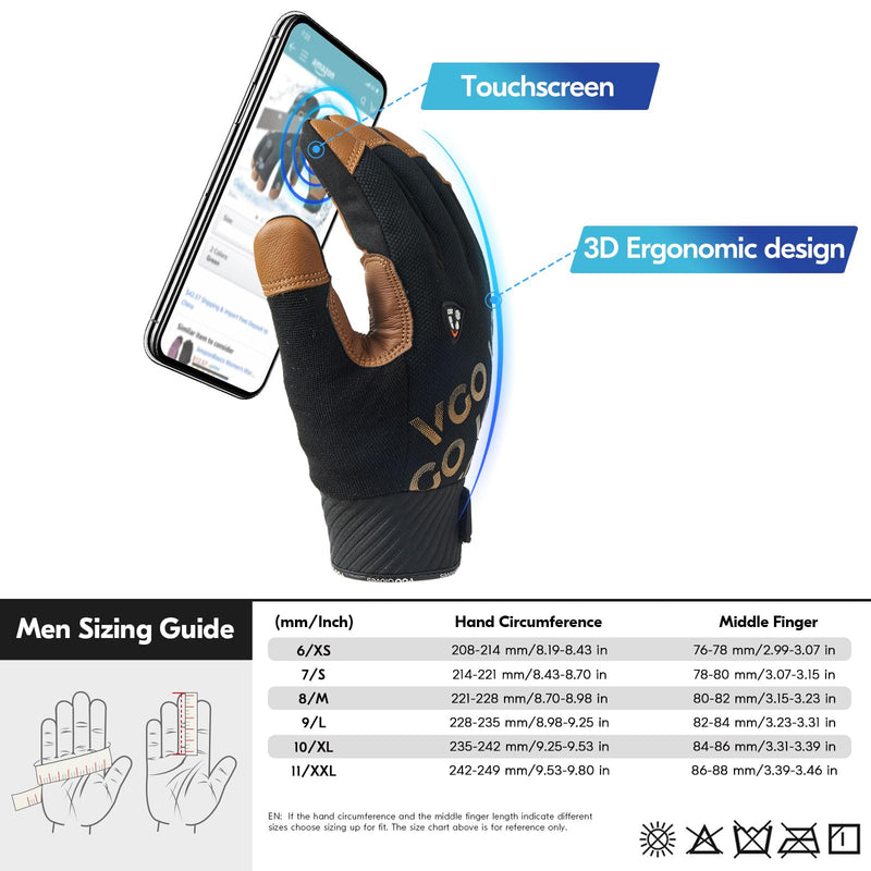 Vgo... Cut Resistant Work Gloves for Men Cold Weather, ANSI Level A5,Goat Leather Mechanic Gloves,Touchscreen(GA9604FWC5) X-Large Brown
