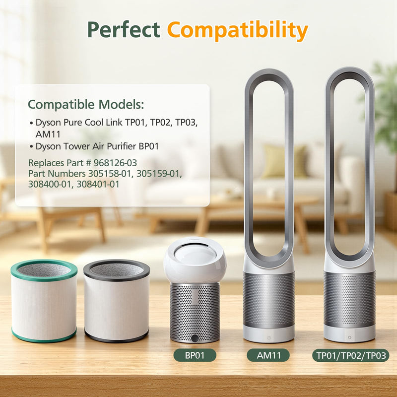 TP01 TP02 Filter Replacement Compatible with Dyson Pure Cool Link, 2 Pack TP02 2 Pack