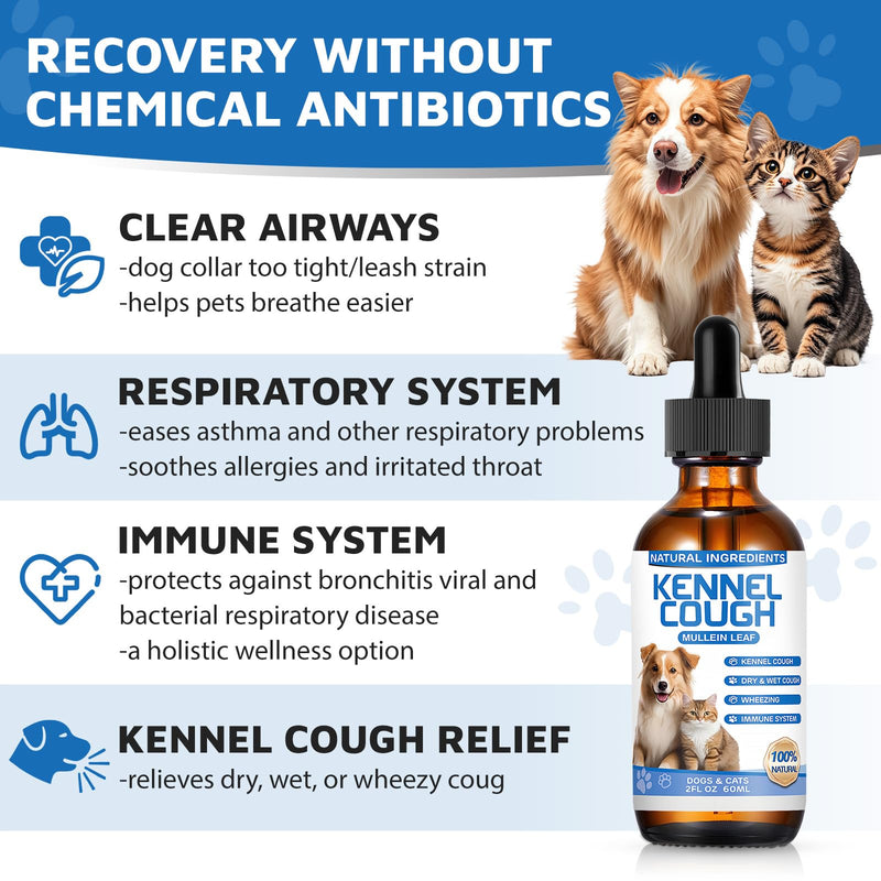 Kennel Cough Herbal Drops for Dogs & Cats,Dog Cough Treatment,Dog Cough Suppressant,Kennel Cough for Dogs,Coughing Treatment Liquid,Natural Cough Supplement for Cat 2 fl oz -Pack of 2 2 fl oz, 2-pack