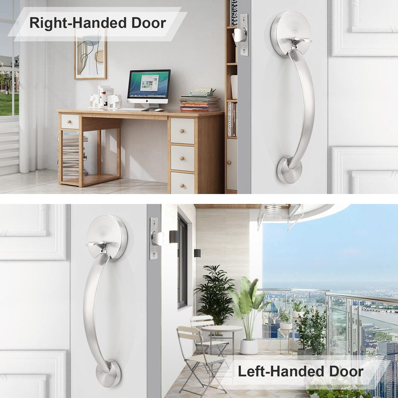 Probrico Satin Nickel Round Front Door Handle,Entry Door Handle Set with Door Knob,Exterior/Interior Passage Door Handleset Reversible for Right and Left Handed,1Pack 1