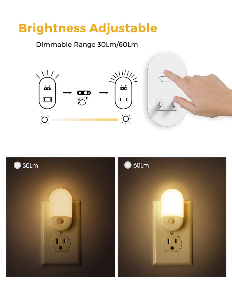 L LOHAS LED Motion Sensor Night Light, Motion Activated Night Light, 4Pack, 3000K Warm White, Night Lights Plug into Wall Motion Sensor, 30/60LM Adjustable Brightness, for Kids Adults Bathroom Kitchen Soft White 4