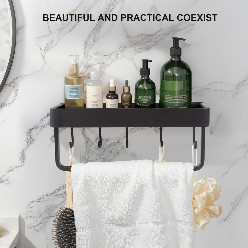 Luxflowing Hand Towel Ring with Shelf for Bathroom Wall, Drilling Installation, Sturdy and Beautiful, Can Also be Used in Kitchens, Balconies, Restrooms, Hotels (Black, Small) Black