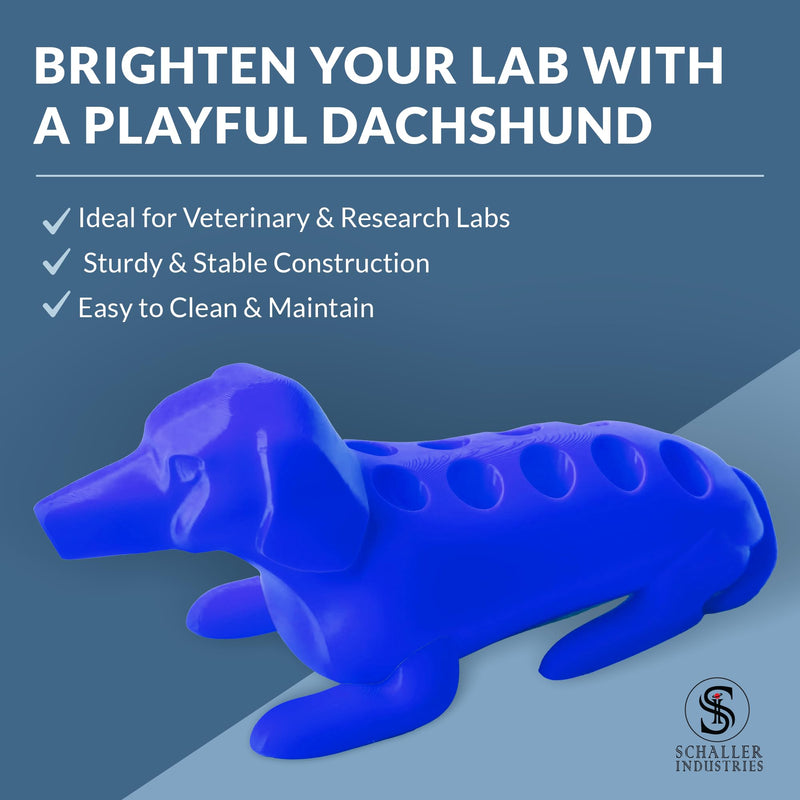 S I Schaller Industries Dachshund Test Tube Holder, 13mm - Veterinary Blood Test Tube Rack, Holds 10 Vials, Compact Fun Design Organizer for Veterinary and Research Lab Use - Royal Blue 13mm Tubes