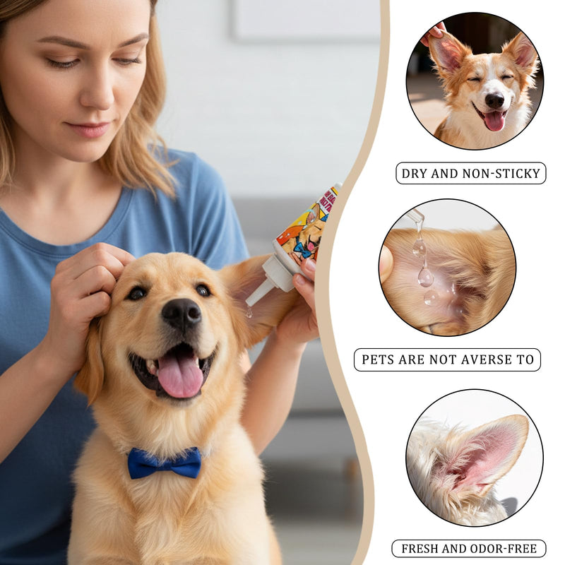 Dog Ear Infection Treatment, Dog Ear Cleaner, Ear Infection Treatment for Dogs & Cat, Gentle Cleaning Solution for Smelly Ears, Excess Wax & Mite Care - Itchy Ear Relief (2 fl oz) 2 fl oz
