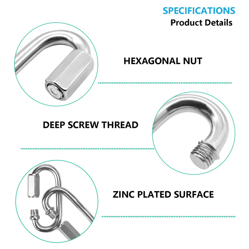 Quick Links,Chain Links Connector, 620lbs Capacity Heavy Duty Carabiner Clips, Galvanized Thread Quick Link Hardware for Safety Chain Swing Gym Hammock, Screw Lock Oval Locking Carabiner M10-15PCS
