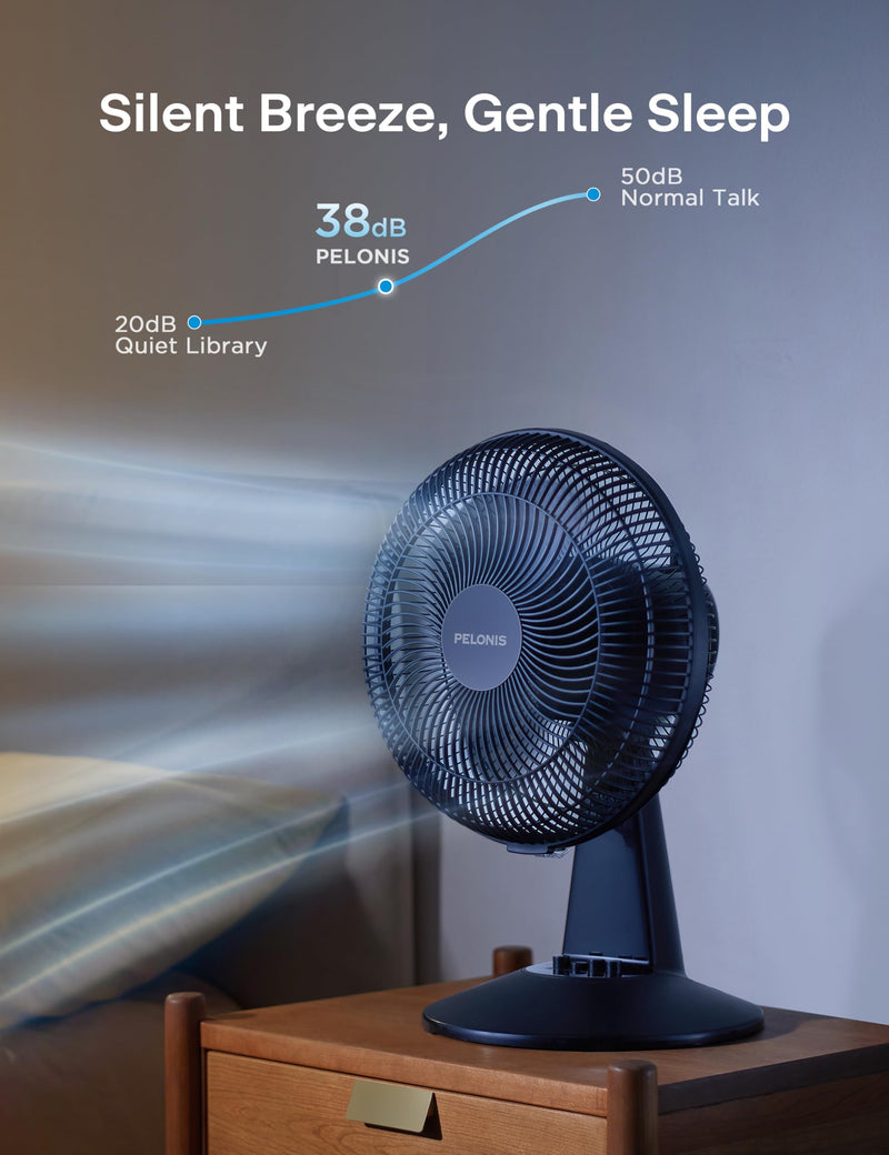 PELONIS Table Fan 12-Inch, 120° Oscillating Table Fan Small Portable Electric Plug-In Desk Fan with 3-Speeds, 126° Adjustable Tilt Head for Bedroom and Office Black 9 inch Table Fan