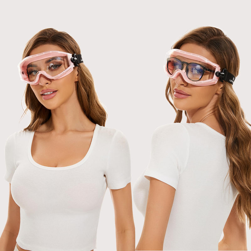 UKNOW Safety Goggles Over Glasses - Anti-Fog Clear Lens - ANSI Z87.1 Certified Eye Protection for Lab Work, Industrial Use Pink - NewNest Australia