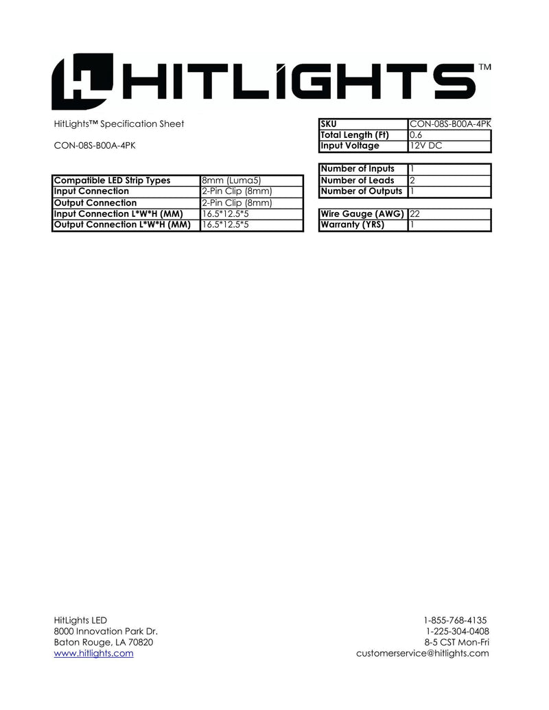 HitLights LED Light Strip Connector, 8mm Single Color 3528-6 Inch Any Angle Strip to Strip, 4 Pack 2Pin 8mm (4Pack)