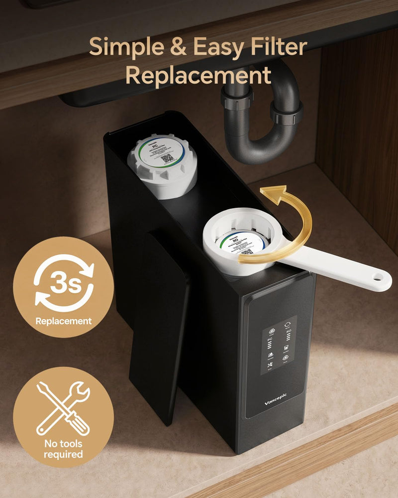 Vancepic PC Composite Filter Replacement, Compatible with V-Series (V600/V800) Water Purifiers, 8-Month Lifespan, 3s Quick-Change, No Tools Needed PC Filter