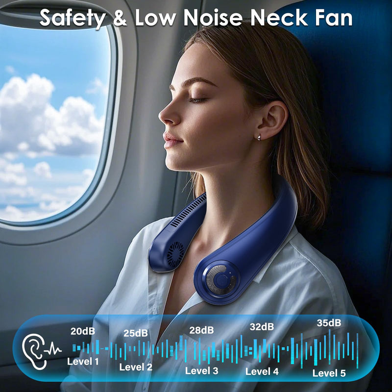Portable Lightweight Neck Fan with Neck Support, Birthday Gifts for Men Women Dad Mom, Rechargeable Personal Wearable Cooling Neck Fans for Hot Flashes, Disneyland, Travel, Camping Essentials Dark Blue