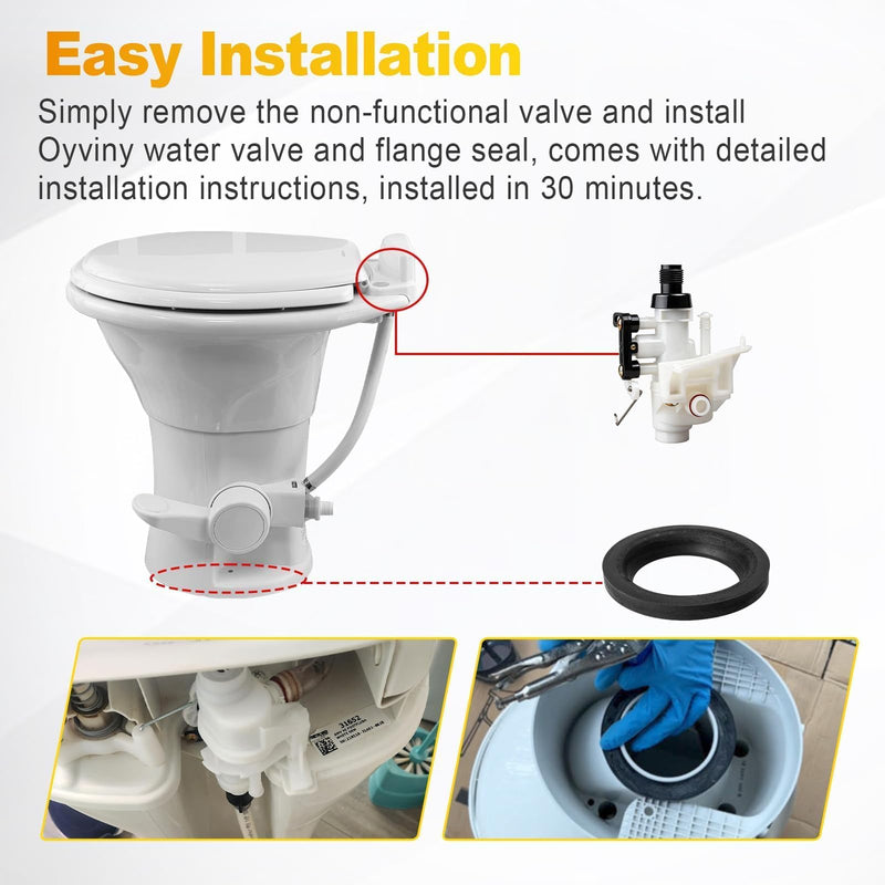 Oyviny 31705 31688 31835 31687 RV Toilet Water Valve Kit Fit for Thetford Aqua-Magic V High and Low Models Freeze Resistance & Leakage Resistance RV Toilet Part with Flange Seal Solve Leakage Problem