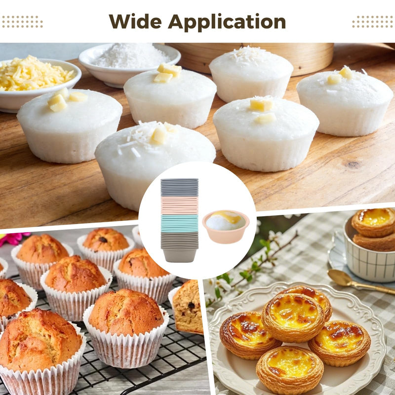 40 PCS Puto Mold Cups for Steamer Filipino with Pouring Measuring Cup, 3 x 1.2 in Reusable Silicone Baking Cups Non Stick, Heat Resistant Steamed Molds for Filipino Puto Muffin Tart Oven Steamer