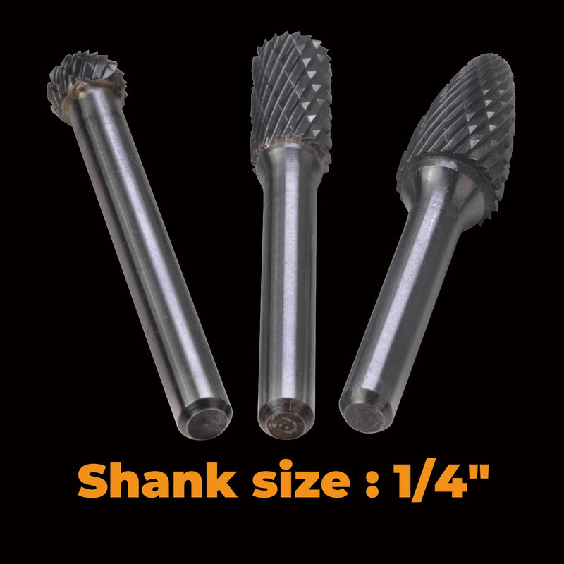 Carbide Cutting Burr Set 1/4 Inch Shank 10pcs Cutting Burr Rotary Files Set with Plastic Case Metal Wood Stone Hole Deburr Contouring Surface Milling Cleaning Grinding Engraving