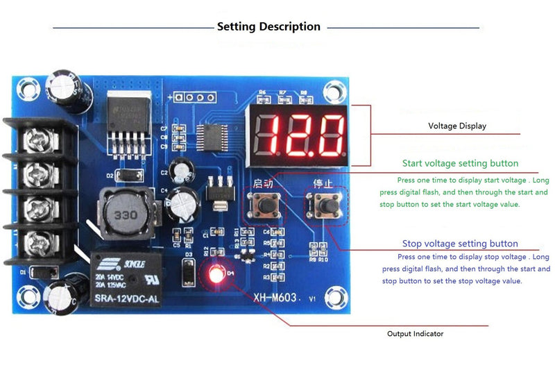 NOYITO 12V 24V Battery Charging Control Board (12-24V MAX30V) Battery Charge Control Switch Auto Power Off Safe and Energy Saving