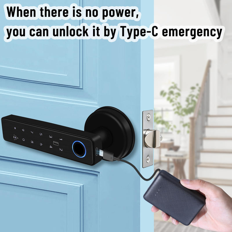 Smart Door Lock 5-in-1 Door Handle Electronic Keypad Supports Password APP IC Card Fingerprint Key Biometric Digital Smart Door Lock Suitable for Home Office and Apartment