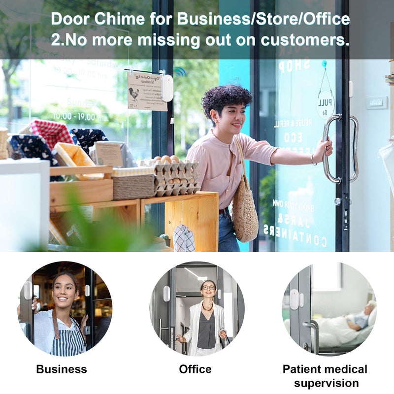 Sanjie Door Chime,Wireless Door Chimes When Door Opens Entry Alarm for Home/Business/Office/Store with 800ft Range,55 Chimes and 5 Adjustable Volume Door Ringer Alert 4 Sensors + 1 Receivers White