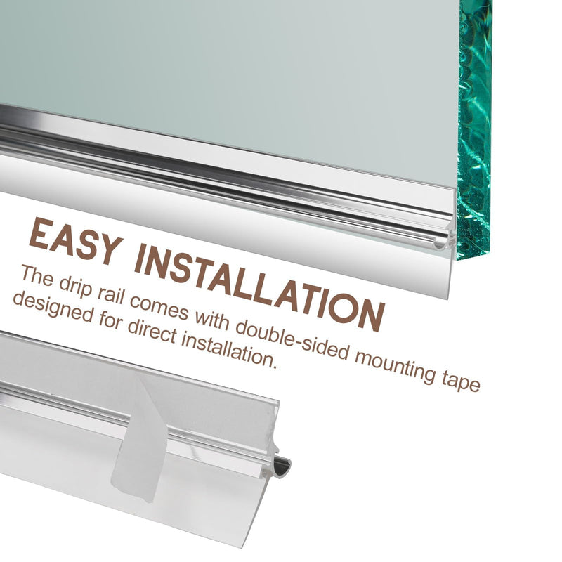 25" Shower Door Drip Rail with Sweep for Chrome Framed Shower Door Bottom Deflector Replacement, with 32 in Vinyl Sweep & Shower Door Bottom Drip Plugs