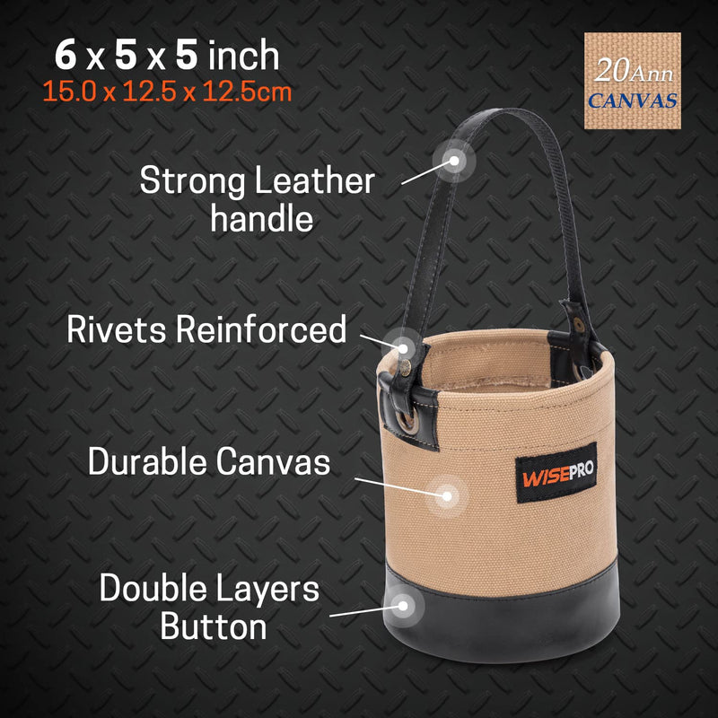 Canvas Mini Tool Bucket, 6 Inch Mini Tool Bag with Leather Reinforced,Organizers Bucket for Jobsite Carrying Nails,Bolts and Heavy Small Supplies Yellow