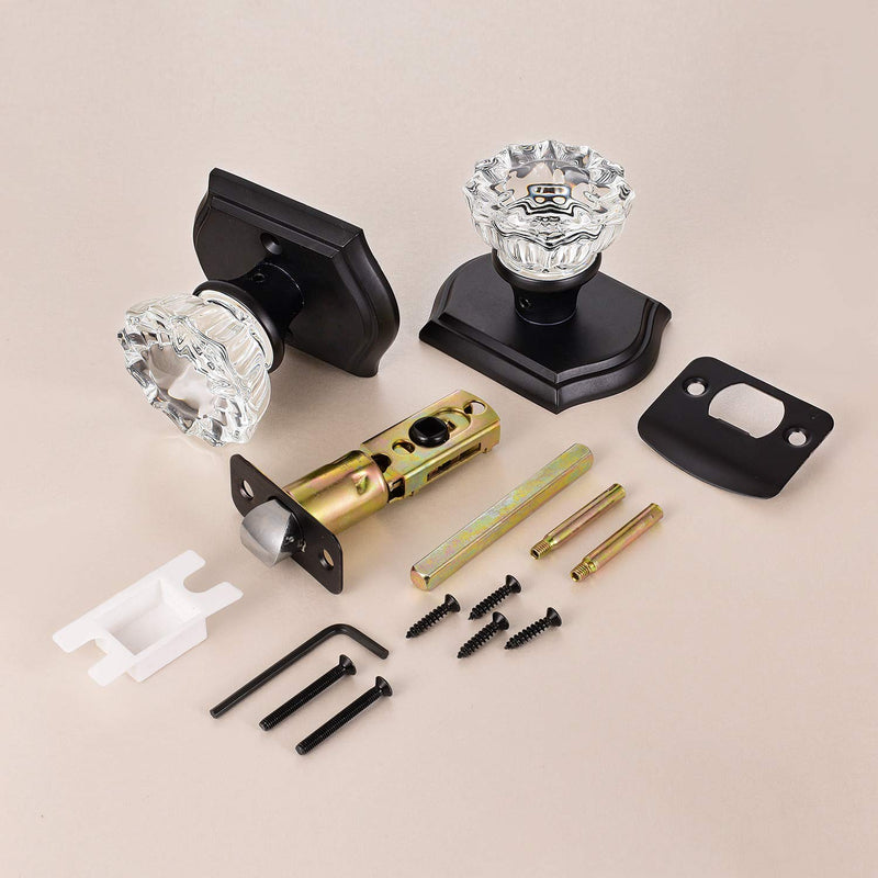 Passage Glass Door Knobs Interior, Antique Crystal Door Knobs for Hall and Closet, Matte Black Passage