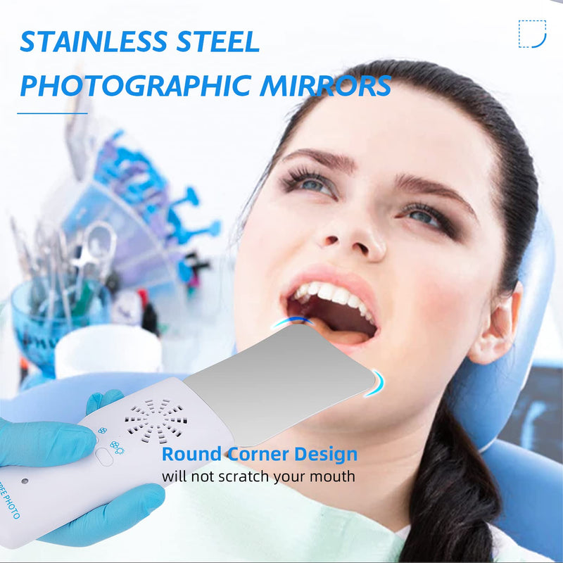 Dental Photography Mirrors Fog Free - 2 Sided Intraoral Photo Reflector Dental Stainless Steel Occlusal Mirror Fan with 4 Interchangeable Mirrors