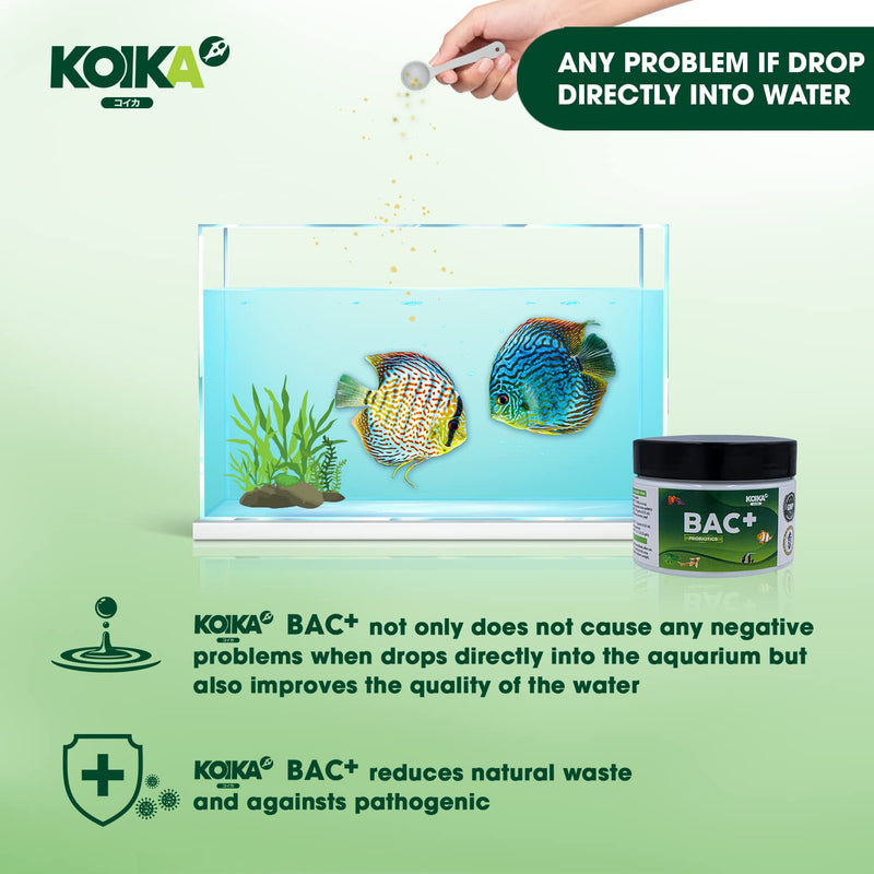 KOIKA BAC+ Aquarium Probiotics Powder, Improves Water Conditions for Fish and Shrimp, Supports Clean Water and Tank Balance, for Aquatic Use Only (BAC+(Powder), 2.82 oz) BAC+(Powder) 105ml