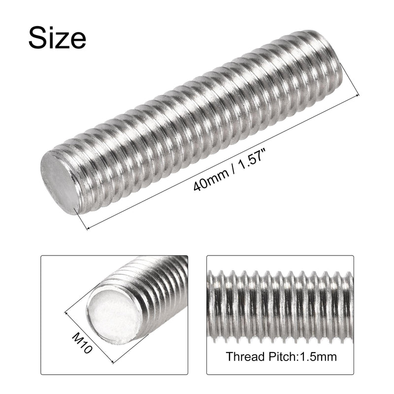 uxcell 5Pcs M10 x 40mm Fully Threaded Rod 304 Stainless Steel Right Hand Threads,M10-1.5 Thread Pitch