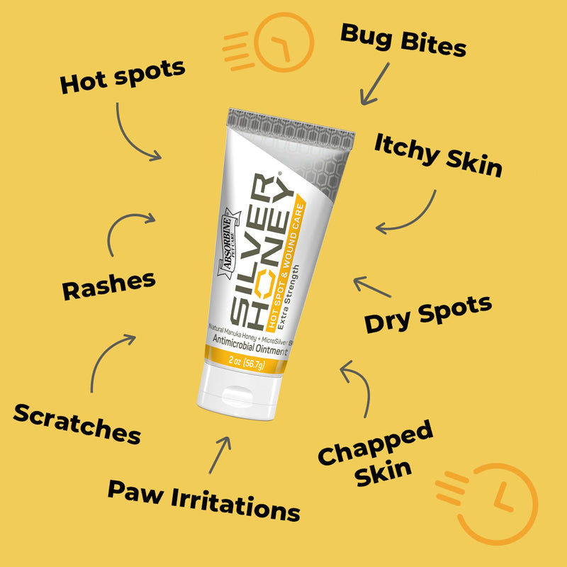 Absorbine Silver Honey Hot Spot & Wound Care Ointment 2oz Tube, Manuka Honey & MicroSilver BG, Medicated for Dogs, Cats, Small Animals 2 oz, Single